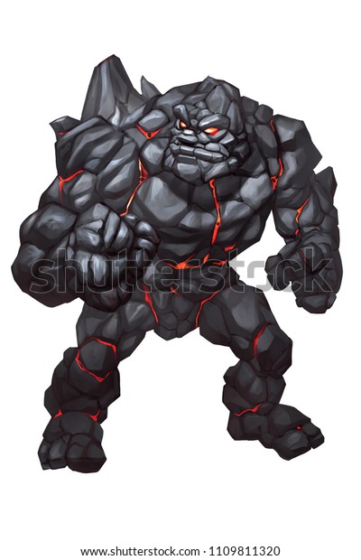 Digital Painting Illustration Black Golem Stone のイラスト素材