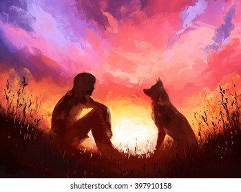 dog silhouette painting