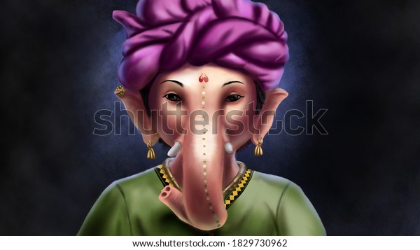 3d digital wallpaper painting of a portrait of lord Ganesha in his childhood