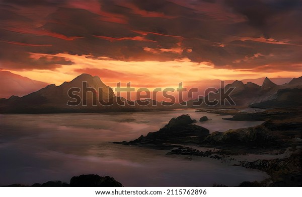 Digital painting of sea landscape.