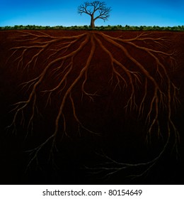 Digital Painting Of Underground Tree Roots