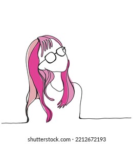 Digital Painting Of A Woman With Long Pink Hair Wearing Glasses