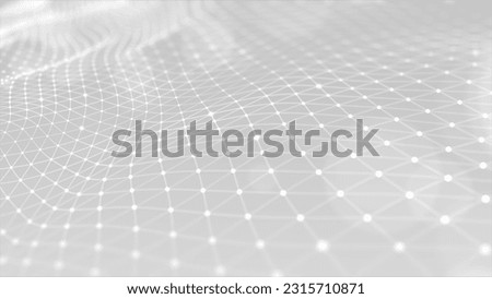 Digital Particles Wave, Dots, and Lines Connected Wavy, Digital Cyberspace Abstract Background, 3d rendering