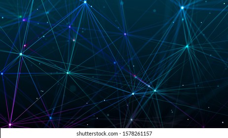 Digital plexus of glowing lines and dots. Abstract background. etwork. 3D rendering.