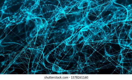 Digital plexus of glowing lines and dots. Abstract background. etwork. 3D rendering.