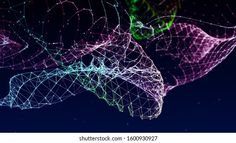 Digital plexus of glowing lines and dots. Abstract background. etwork. 3D rendering.