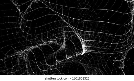 Digital plexus of glowing lines and dots. Abstract background. etwork. 3D rendering.