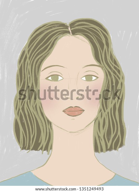 Digital Portrait Beautiful Blonde Lady On Stock Illustration