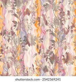 Digital print allover abstract floral pattern blur wave effect creative style hand drawn oil paint smooth mixing faded flowers for saree suit kurti parda chader rug cover paper tils floor home furnish