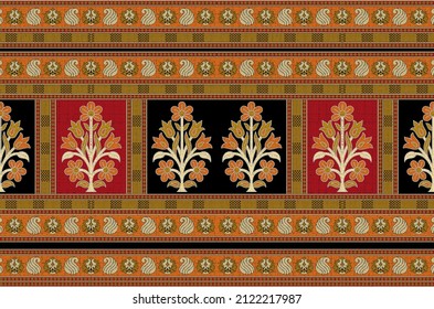 Digital print design for fabrics like motif, muhgal broque pattern.Multi colored creative traditional ornamental geometrical ethnic background pattern base floral repeat texture print design.
