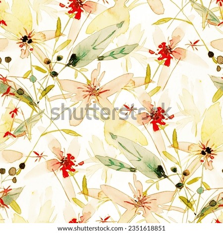 Digital print floral allover pattern hand drawn flowers bunch design blur wave effect creative style jall paint smooth mixing art for saree suit kurti parda chader cover paper tils rug home decore. [[stock_photo]] © 