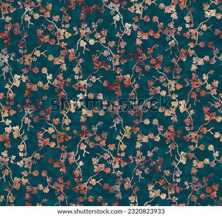Digital print jall design floral allover pattern blur wave effect creative style graphic art work smooth mixing flower and leaf on branch for saree suit kurti parda chader cover paper tils home decor. [[stock_photo]] © 