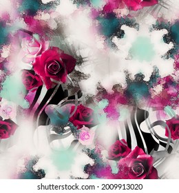 digital printing textile pattern wallpaper colorful flower with watercolor background-illustration