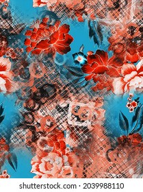 digital printing textile pattern wallpaper colorful flower with watercolor background-illustration