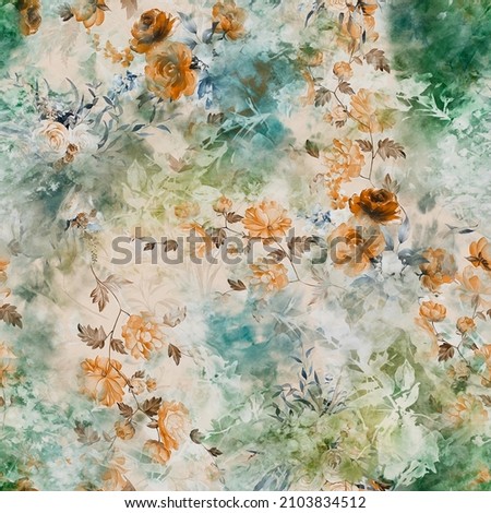 digital printing textile pattern wallpaper colorful flower with watercolor background-illustration