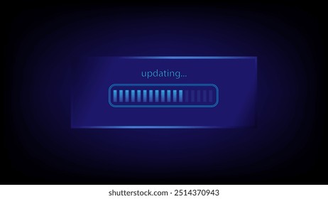 A digital progress bar displays an update process, symbolizing software installation or system upgrade.
