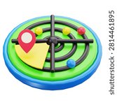 Digital Radar Navigation Map View 3D Illustrations