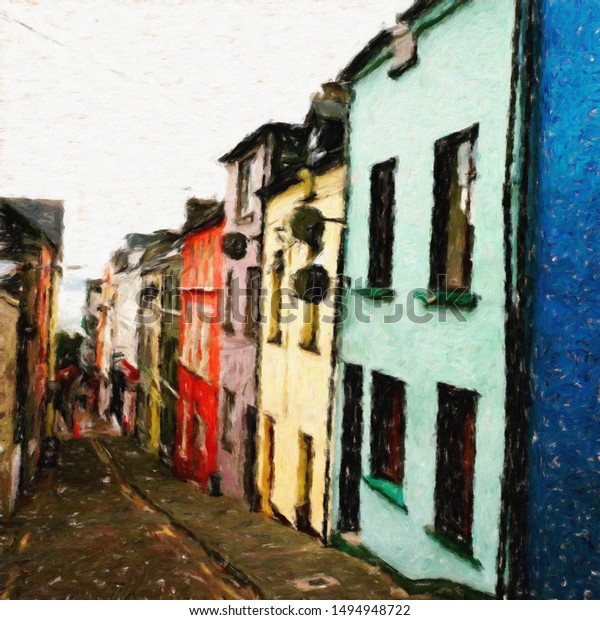 Home Wall Decor Historic Street Landscape Oil painting Picture Printed on canvas