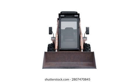 A digital rendering of a front-facing construction loader featuring a large steel bucket, heavy-duty tires, and a modern cab design. Ideal for mining, earthmoving, and industrial applications.