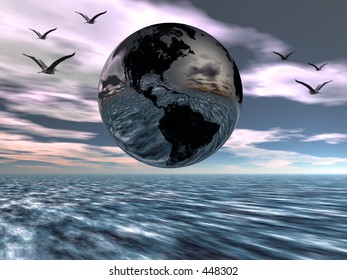 A digital rendering of a globe, earth, with north and south america visible.