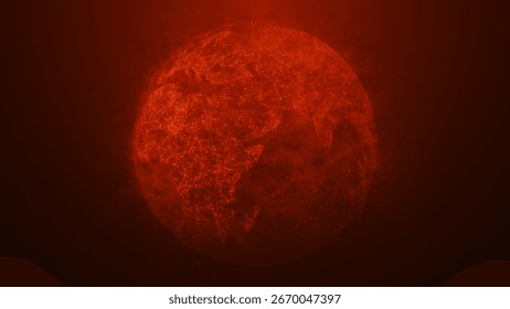 A digital rendering of a globe rendered in red tones, symbolizing intensity, energy, and global connections. The red palette adds drama and emotional depth to the image. 3D Illustration