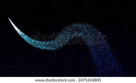 A digital rendering of a sparkling blue stardust trail, streaking across a dark, starry night sky. The trail appears to be a comet, with a bright white head and a long, shimmering tail. 