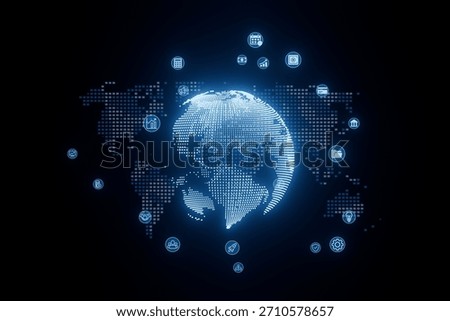 A digital representation of the globe displays interconnected icons representing different sectors influenced by artificial intelligence.