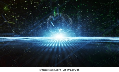 Digital science with human brain and binary code data illustration. Concept artificial intelligence.