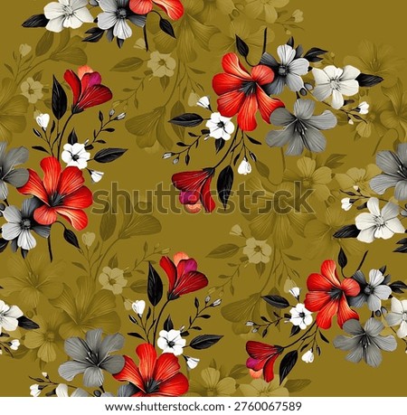 Digital Seamless Pattern Repeat with Abstract Flowers And Ground Color Seamless Studio