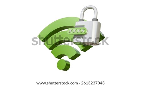 Digital security authentication concept on white background. 3d protection cyber secure icon. Wireless symbol with password and padlock illustration on white background.