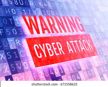 Digital security concept. Warning cyber attack sign on a virtual digital screen. 3D illustration.