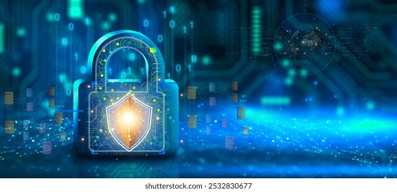 Digital security key concept in a cybersecurity context, highlighting secure access, encryption, and data protection for safeguarding online networks and preventing cyber threats