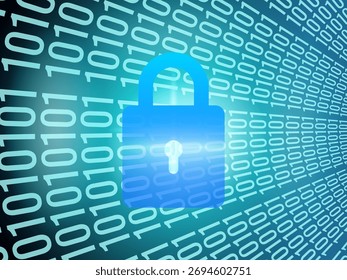 Digital security padlock over binary code background representing data protection privacy and cybersecurity technology safety and secure network digital