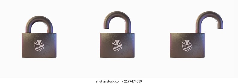 Digital Security And Personal Access By Biometric Parameters. Fingerprint Padlock. 3d Rendering.