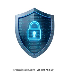 A digital security shield, featuring a padlock symbol, visually represents the crucial concept of data protection. This image, set against a white background, highlights vital elements.
