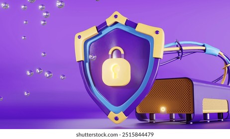 Digital Security Shield Offering Robust Protection for Your Valuable Data in a Modern Digital World Today. 3D Illustration