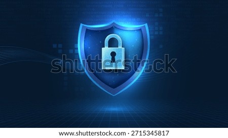 A digital shield icon with a padlock symbolizing security and protection in cyber environments for online safety.