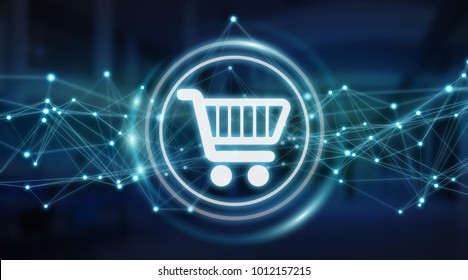 Digital shopping icons with connections on server background 3D rendering