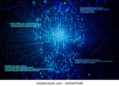 Digital Skull Hacking Concept on Blue Background. 3D Rendering