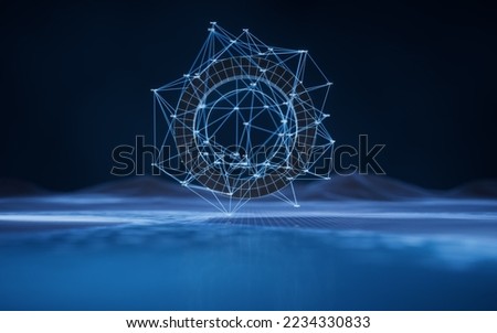 Digital space with round geometric door, 3d rendering. Digital drawing.