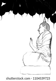 A digital stencil sketch Buddha statue illustrated and bodhi tree 