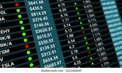 Digital Tableau Of Stock Market Values, Companies Indexes Evolving, Growing And Or Shrinking. Charts With Data Analysis Of Cryptocurrency Sale Fund. Investments, Banking, Commerce.