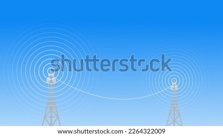 Digital technology abstract connecting tower with antennas radio wave illustration background.