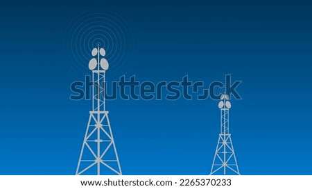 Digital technology abstract connecting tower with antennas radio wave illustration background.