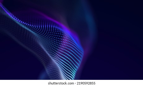 Digital technology background. Abstract structure with glowing dots. Big data. Particle flow. 3D rendering