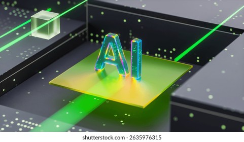 Digital technology background with Artificial intelligence driving on green circuit board. 3d rendering