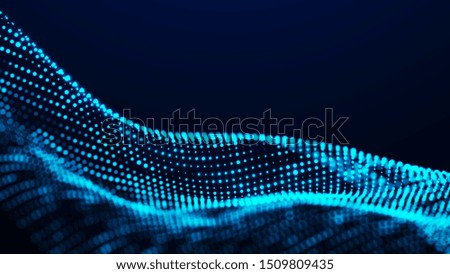 Digital technology background. Dynamic wave of glowing particles. Abstract background. 3d rendering.