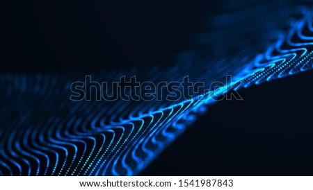 Digital technology background. Dynamic wave of glowing particles. Abstract background. 3d rendering.