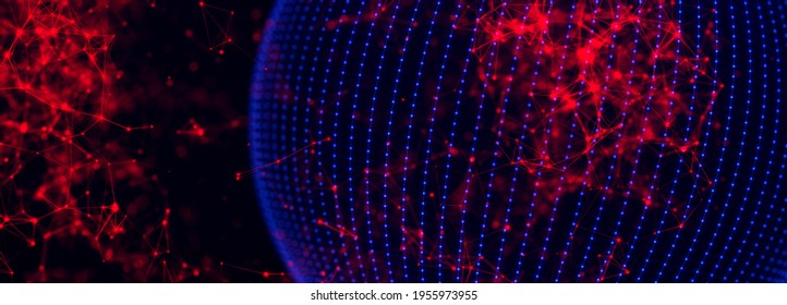 Digital technology background. Network connection dots and lines. Futuristic background for presentation design. 3d rendering. Widescreen