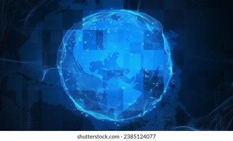 Digital technology dark blue particle sphere background